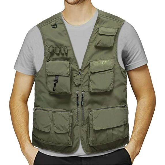 JAJAHO Men's Fishing Vest Summer Outdoor Work Safari Travel Photo Cargo Vest With Multi Pockets Lightweight Waistcoat