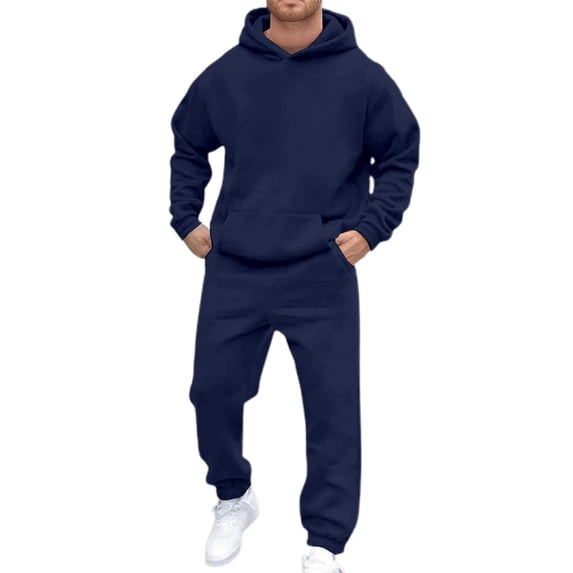 JAJAHO Men's Hooded Athletic Tracksuit Sweatsuit Long Sleeve Sweatshirt Joggers Ankle-Tied Sweatpants 2 Piece Solid Color Sportswear Versatile Outfit