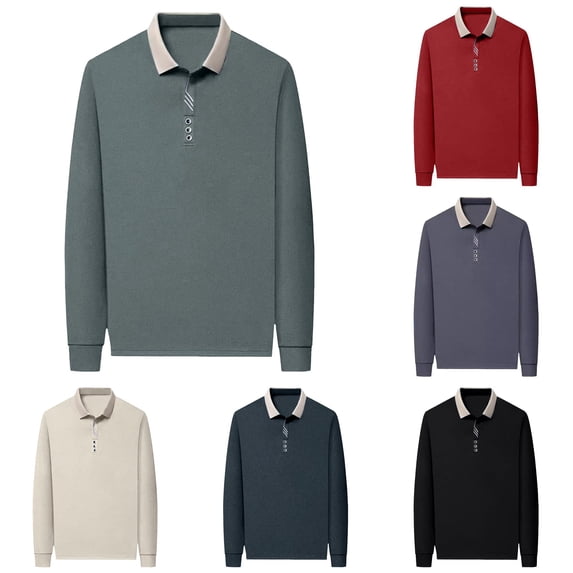 JAJAHO Men's Long Sleeve Polo Shirts Regular Fit Moisture Wicking Golf Polos Business Formal Wear Soft Tops