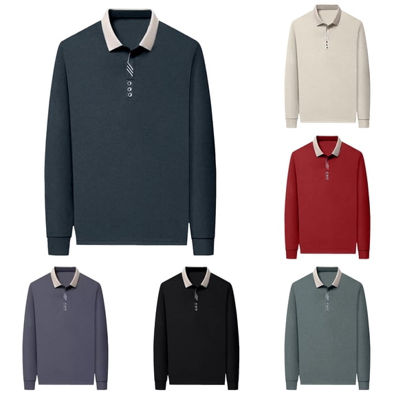 JAJAHO Men's Long Sleeve Polo Shirts Regular Fit Moisture Wicking Golf Polos Business Formal Wear Versatile Tops