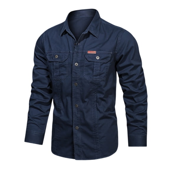 JAJAHO Men's Long Sleeve Work Shirt Button Down Solid Color Fall Business Shirts Outdoor Pockets Collared Casual Trendy Tops