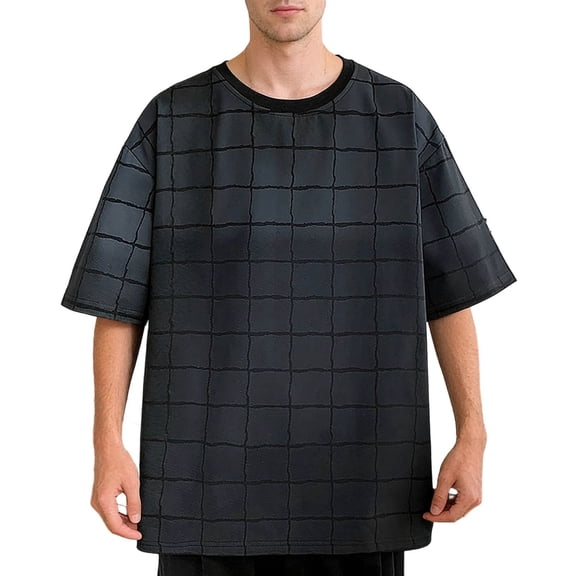 JAJAHO Men's Plaid T Shirt Summer Gradient Casual Loose Fit Crew Neck Short Sleeve Graphic Tee Comfortable Tops