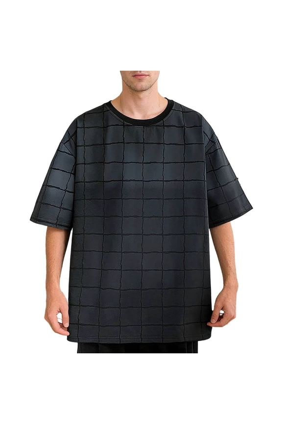 Men's Plaid T Shirt Summer Gradient Casual Loose Fit Crew Neck Short Sleeve Graphic Tee Comfortable Tops