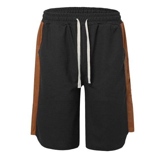 JAJAHO Men's Running Shorts Summer Waffle Color Block Loose Fit Straight Leg Casual Drawstring Shorts Soft Bottoms