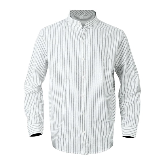 JAJAHO Men's Striped Stand Collar Shirts Button Up Shirt Long Sleeve Regular Fit Business Casual Wear Lightweight Fall Spring Stylish Tops