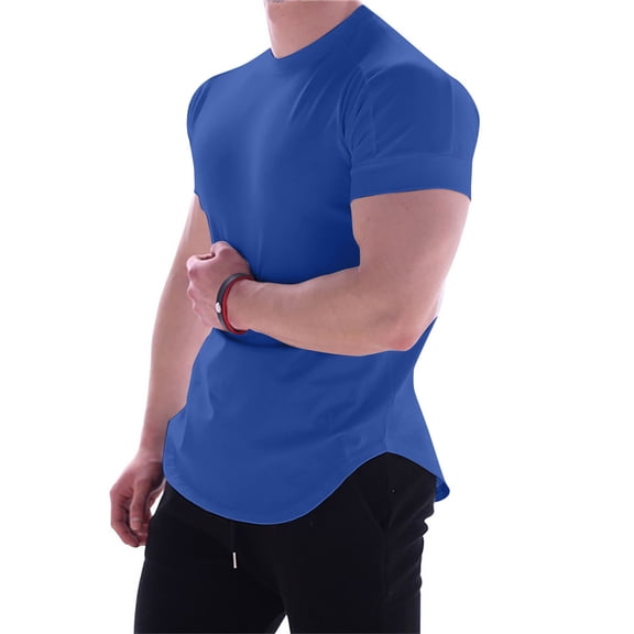 JAJAHO Men's Workout Shirts Fitness Short Sleeve Sports T Shirt Curved Hem Crew Neck Stretchy Basic Tee For Running Gym Stylish Tops