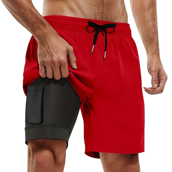 JAJAHO Mens 2 In 1 Gym Shorts Athletic Quick Dry Liner Running Workout Shorts With Pockets Drawstring Summer Beach Activewear Versatile Trousers