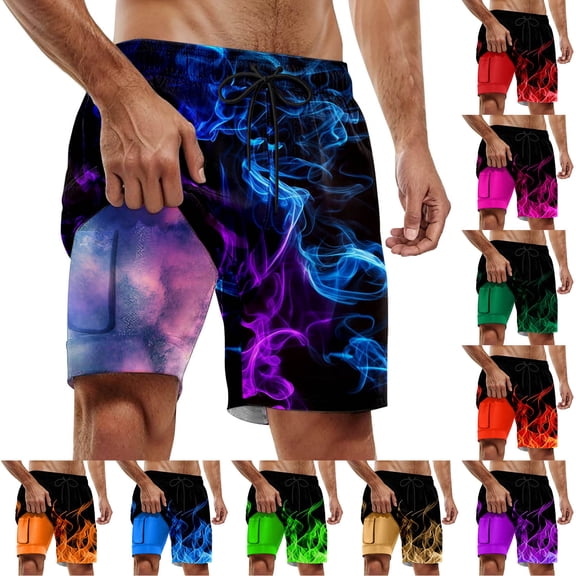 JAJAHO Mens 2 In 1 Swim Trunks With Liner Summer Drawstring Bathing Suit Shorts With Pockets Soft Beachwear