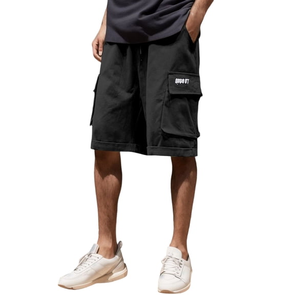 JAJAHO Mens Baggy Cargo Shorts With Multi Pockets Summer Straight Leg Knee Length Drawstring Shorts Versatile Bottoms