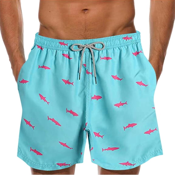 JAJAHO Mens Beach Shorts With Mesh Lining Quick Dry Funny Printed Casual Drawstring Loose Fit Shorts Soft Bottoms