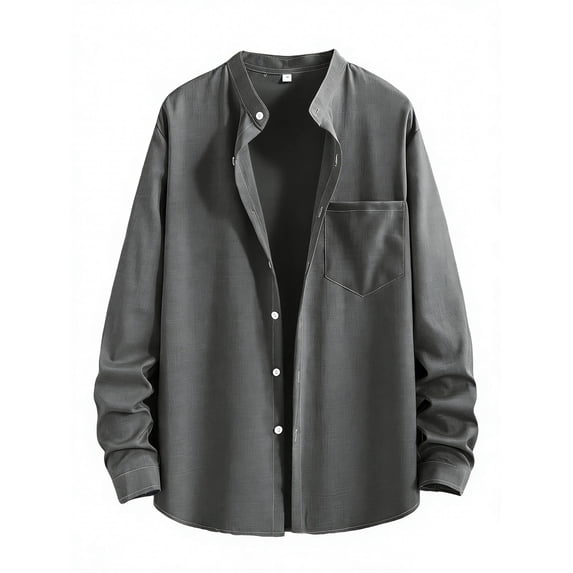 JAJAHO Mens Button Up Shirts Long Sleeve Casual Outdoor Work Pocket Crewneck Solid Color Dress Shirt Business Clothes Classic Tops