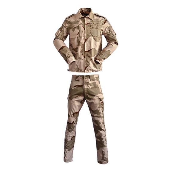 JAJAHO Mens Camo 2 Piece Outfits Outdoor Sports Long Sleeve Button Up Lapel Shirts Flat Front Cargo Pants Set Multiple Pockets Stylish Outfit