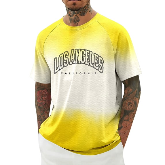 JAJAHO Mens Crew Neck T Shirts Letter Graphic Raglan Short Sleeve Gradient Breathable Casual Loose Fit Tee Soft Daily Wear Summer Comfortable Tops