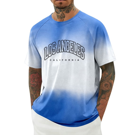 JAJAHO Mens Crew Neck T Shirts Letter Graphic Raglan Short Sleeve Gradient Breathable Casual Loose Fit Tee Soft Daily Wear Summer Leisure Tops