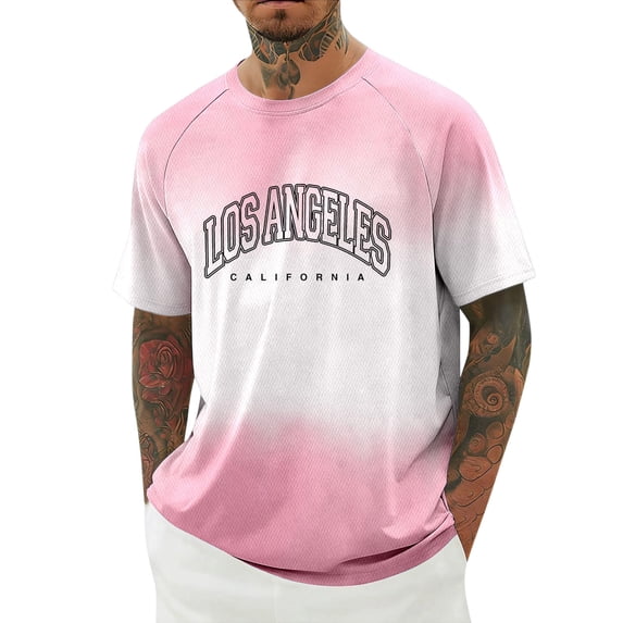 JAJAHO Mens Crew Neck T Shirts Letter Graphic Raglan Short Sleeve Gradient Breathable Casual Loose Fit Tee Soft Daily Wear Summer Stylish Tops