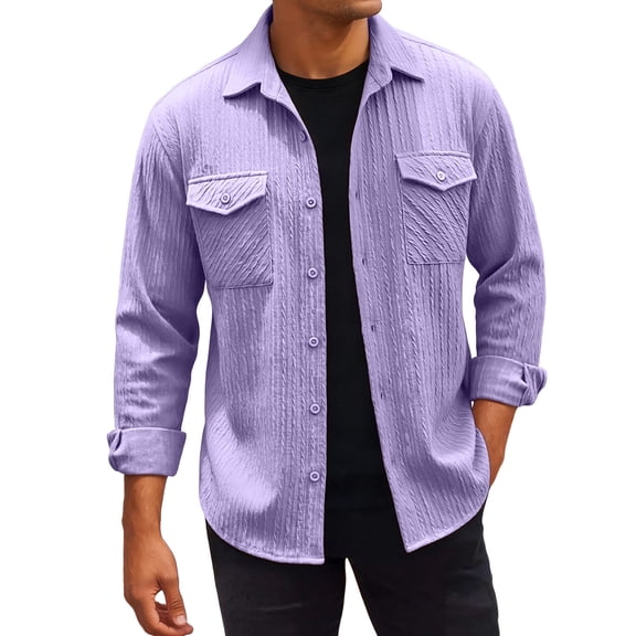 JAJAHO Mens Dress Shirt Button Up Shirt Long Sleeve Jacquard Classic Fit Business Casual Formal Wear Collared Solid Color With Pockets Stylish Tops