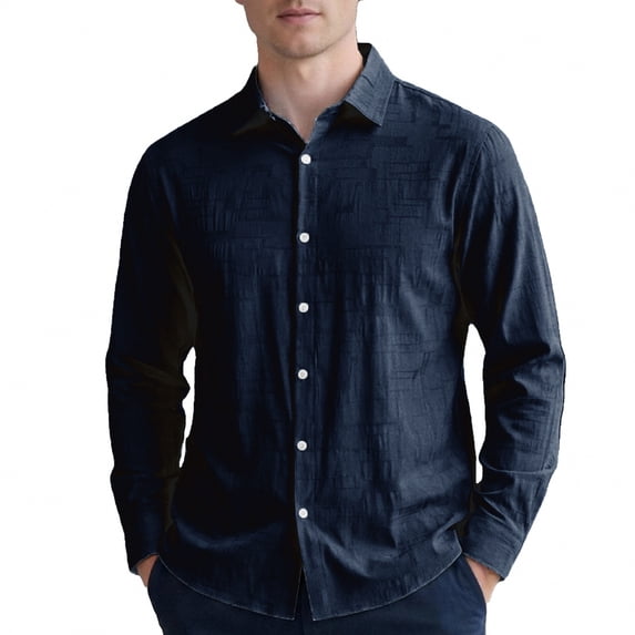 JAJAHO Mens Dress Shirts Textured Linen Long Sleeve Business Casual Button Down Collared Shirt Formal Wedding Wear Classic Tops