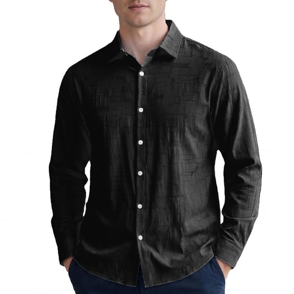 JAJAHO Mens Dress Shirts Textured Linen Long Sleeve Business Casual Button Down Collared Shirt Formal Wedding Wear Trendy Tops