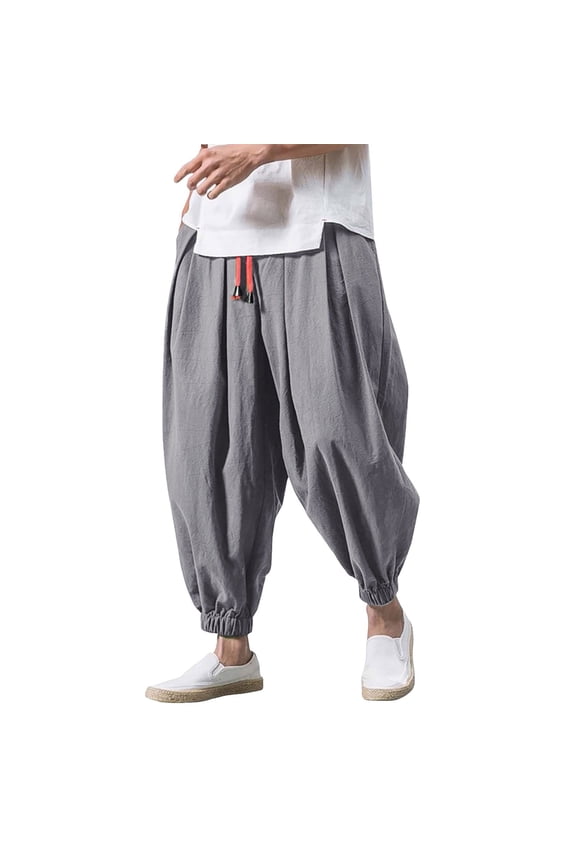 Mens Harem Pants Casual Elastic Waist Drawstring Baggy Hippie Trousers Boho Yoga Beach Pants Summer Ankle-Tied Soft Trousers