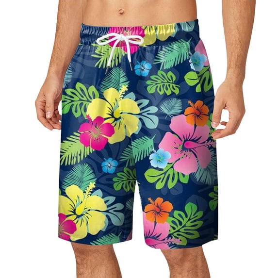 JAJAHO Mens Hawaiian Beach Shorts Tropical Printed Drawstring Elastic Waist Breathable Mesh Summer Shorts Trendy Bottoms