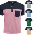 thumbnail image 1 of JAJAHO Mens Henley Shirts Short Sleeve T Shirt Casual Summer Color Block Graphic Tees With Pocket Soft Tops, 1 of 4