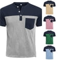 thumbnail image 1 of JAJAHO Mens Henley Shirts Short Sleeve T Shirt Casual Summer Color Block Graphic Tees With Pocket Trendy Tops, 1 of 4