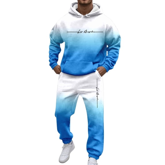 JAJAHO Mens Hoodies Sweatsuit Gradient Two Piece Outfits Letter Printed Long Sleeve Hooded Sweatshirts Ankle-Tied Sweatpants Joggers Tracksuits Comfortable Outfit