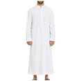 thumbnail image 1 of JAJAHO Mens Kaftan Abaya Long Robe Arab Loose Fit Stand Collar Long Sleeve Solid Color Ankle Length Button Up Thobe, 1 of 8