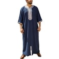 thumbnail image 1 of JAJAHO Mens Kaftan Abaya Thobe 3/4 Sleeve Notch V Neck Arab Robe Ankle Length Ethnic Style Embroidery Loose Fit Slit Robe Traditional Clothes, 1 of 6