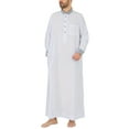 thumbnail image 1 of JAJAHO Mens Kaftan Abaya Thobe Long Sleeve Button Down Collared Pocket Ankle Length Robe Arab Traditional Clothes, 1 of 7