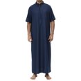 thumbnail image 1 of JAJAHO Mens Kaftan Abaya Thobe Traditional Clothes Short Sleeve Quarter Zip Stand Collar Long Robe Loose Fit Arab Thobe With Pocket, 1 of 8
