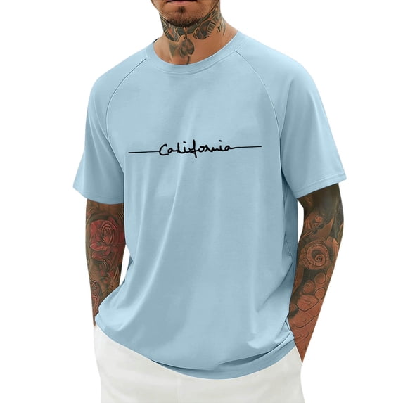JAJAHO Mens Letter Graphic Tee Raglan Short Sleeve Crew Neck Casual T Shirt Baggy Streetwear Daily Wear Soft Tops