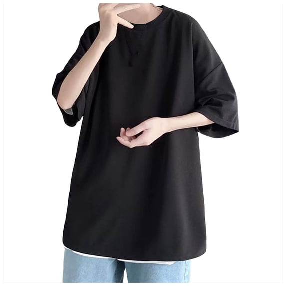 JAJAHO Mens Oversized Short Sleeve T Shirt Crew Neck Fashion Side Button Solid Color Basic Tee Drop Shoulder Summer Classic Tops