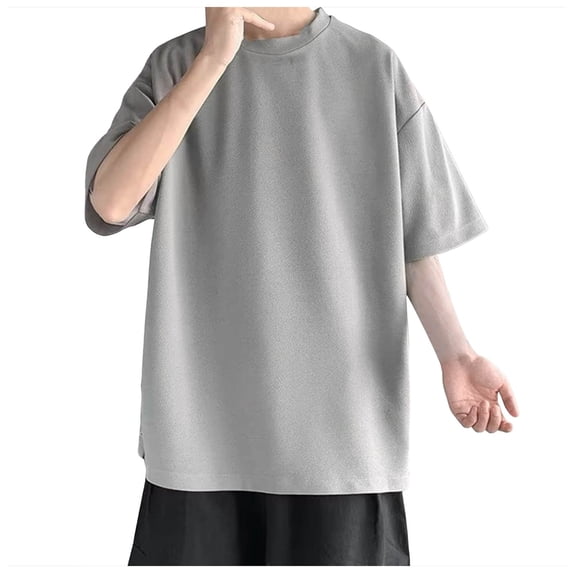 JAJAHO Mens Oversized Short Sleeve T Shirt Crew Neck Fashion Side Button Solid Color Basic Tee Drop Shoulder Summer Trendy Tops
