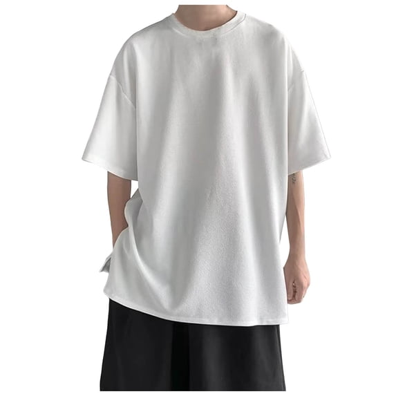 JAJAHO Mens Oversized Short Sleeve T Shirt Crew Neck Fashion Side Button Solid Color Basic Tee Drop Shoulder Summer Trendy Tops
