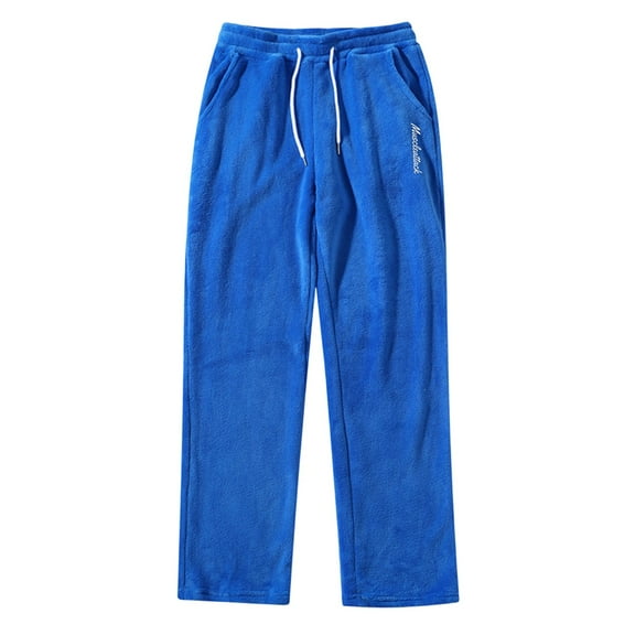 JAJAHO Mens Pants Winter Flannel Insulated Loose Fit Straight Leg Casual Pants With Pockets Drawstring Cozy Trousers