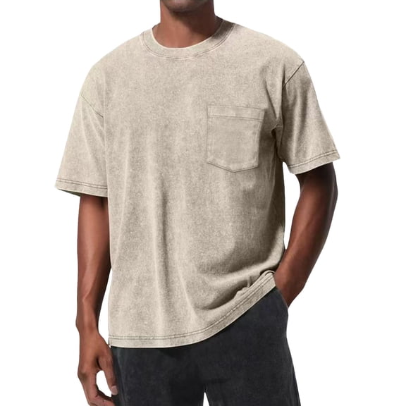JAJAHO Mens Pocket T Shirt Short Sleeve Basic Tee Distressed Lightweight Casual Retro Crewneck Loose Fit Solid Color Summer Pullover Classic Tops