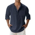thumbnail image 1 of JAJAHO Mens Pocket T Shirts Henley Long Sleeve Summer Linen Loose Fit Solid Color Basic Tees Beach Clothes Stylish Tops, 1 of 5