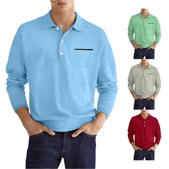 JAJAHO Mens Polo Shirts Long Sleeve Solid Color Relaxed Fit Turndown Collar Spring Fall Basic Top Business Wear
