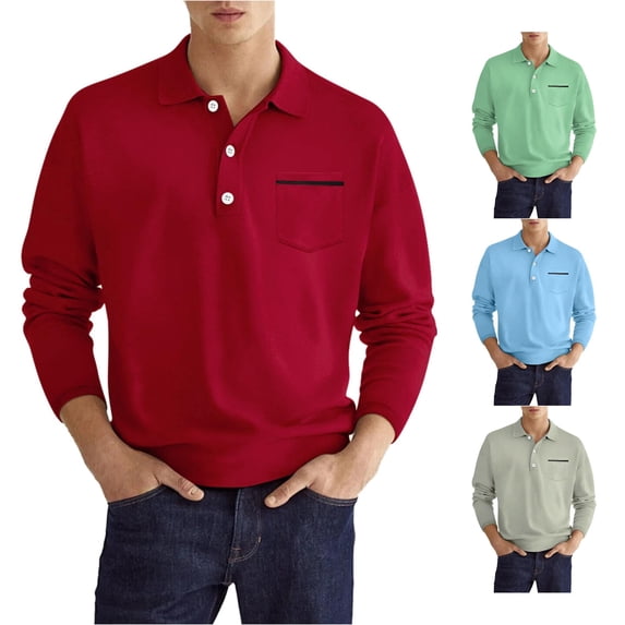 JAJAHO Mens Polo Shirts Long Sleeve Solid Color Relaxed Fit Turndown Collar Spring Fall Basic Top Business Wear