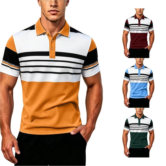 JAJAHO Mens Polo Shirts Short Sleeve Color Block Striped Regular Fit Summer Moisture Wicking Golf Shirts Soft Tops
