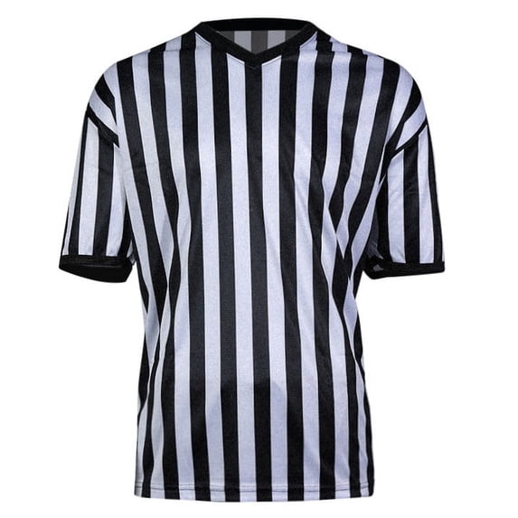 JAJAHO Mens Referee Shirts V Neck T Shirt Black Striped Breathable Moisture Wicking Short Sleeve Top Soccer Uniform