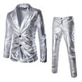 thumbnail image 1 of JAJAHO Mens Shiny Suit Set Metallic Two Piece Slim Fit Button Up Long Sleeve Suit Jacket And Pants Formal Performance Wear Stylish Outfit, 1 of 7