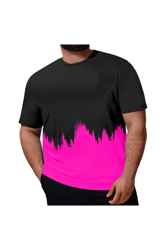 Mens Short Sleeve T Shirt Plus Size Loose Fit Fashion Casual 3D Printed Crew Neck Color Block T-Shirts Graphic Tee Soft Tops