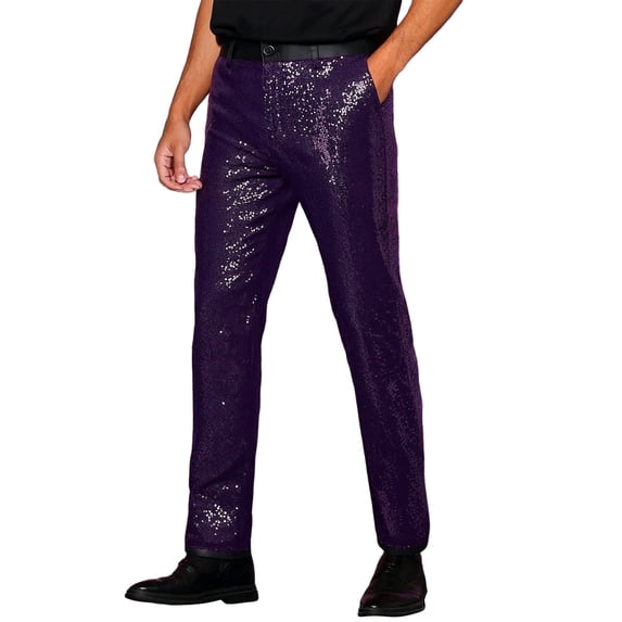JAJAHO Mens Slim Fit Dress Pants Sparkly Sequins Formal Evening Party Suit Pants Comfortable Stretch Flat Front Carnival Versatile Trousers