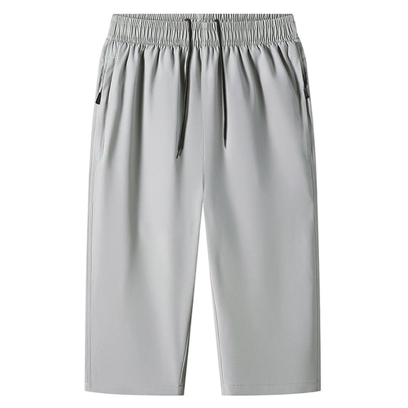 JAJAHO Mens Stretch Jogger Capri Pants Lightweight Loose Fit Straight Leg Elastic Waist Cropped Pants Athletic Gym Clothes Versatile Trousers