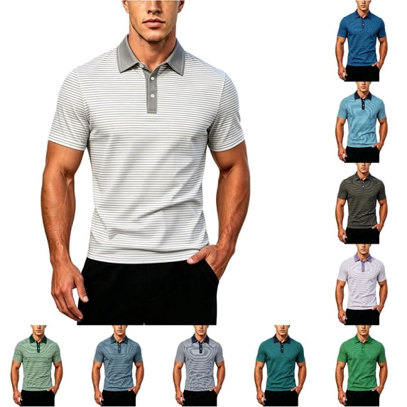 JAJAHO Mens Striped Polo Shirts Quick Dry Summer Short Sleeve Lightweight Performance Polos For Men Outdoor Golf Wear Comfy Tops