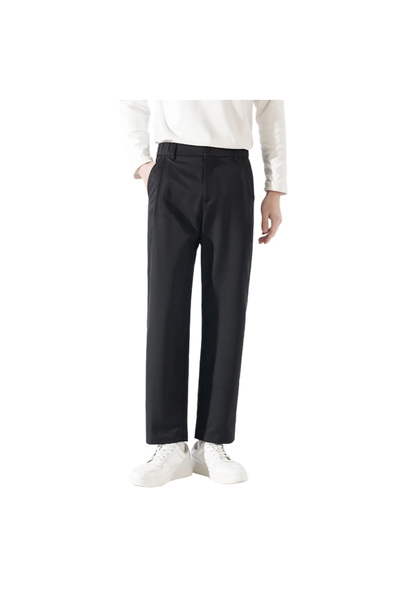 Mens Suit Pants Straight Leg Relaxed Fit Elastic Waistband Dress Pants Ankle Length Solid Color Versatile Trousers