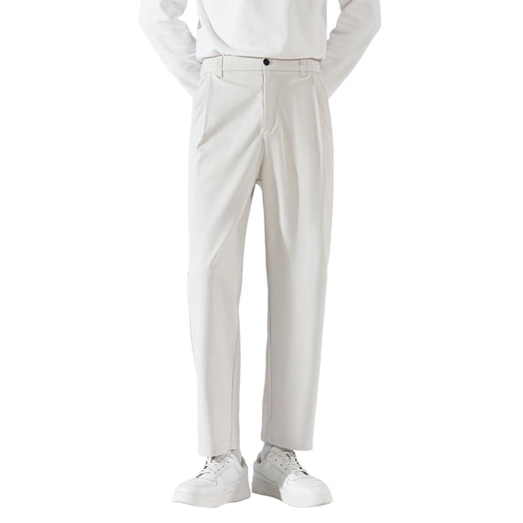 JAJAHO Mens Suit Pants Straight Leg Relaxed Fit Elastic Waistband Dress Pants Ankle Length Solid Color Versatile Trousers
