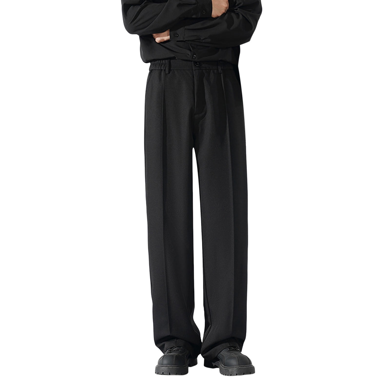 JAJAHO Mens Suit Pants Straight Leg Relaxed Fit Elastic Waistband Dress ...